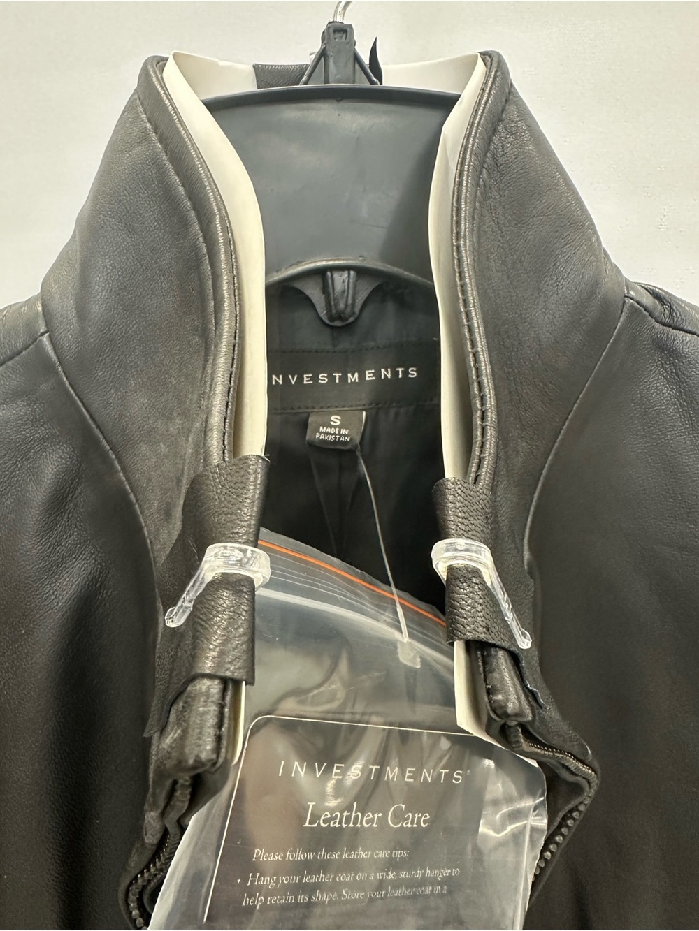 Investments Black Leather Bomber Jacket with Cream Trim